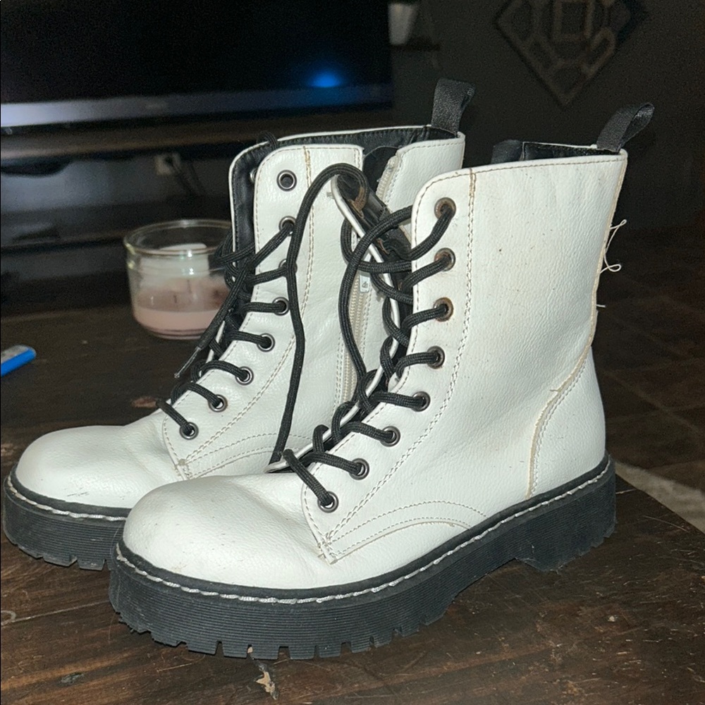 Stylish White Lace-Up Boots